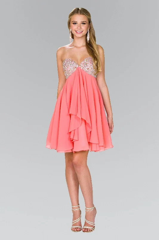 Long Formal Party Dress-Short Chiffon Dress with Jeweled Bodice by Elizabeth K GS1142