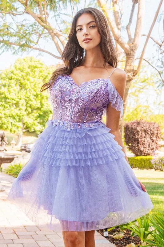 Sparkly Long Party Dress-Short Off Shoulder Tiered Dress by Elizabeth K GS3511