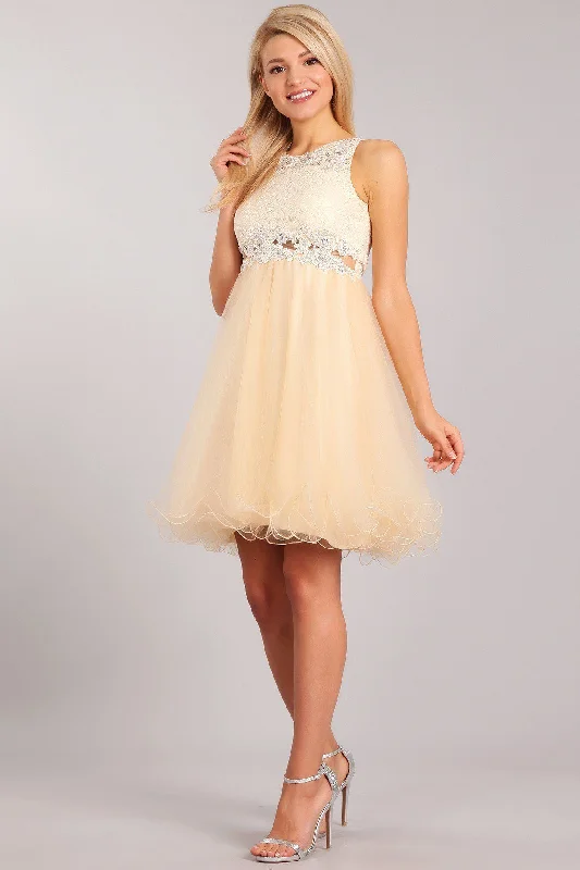 Short Ruffled Dress with Lace Bodice by Cinderella Couture 5010