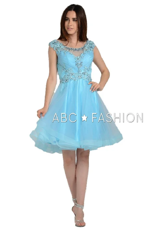 Sequin Tulle Long Party Dress-Short Sweetheart Illusion Dress with Jeweled Bodice by Poly USA 8098