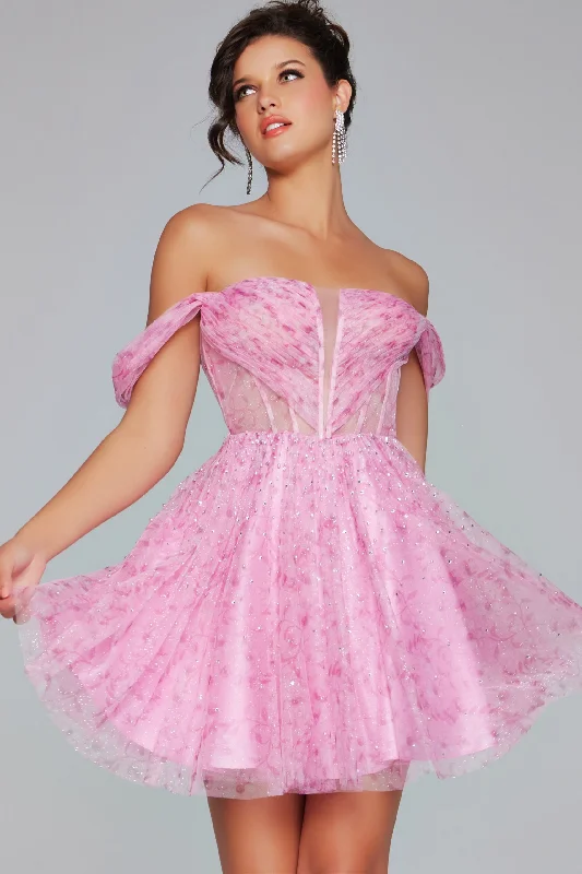 Tulle Short Off Shoulder A-line Dress by Jovani 38000