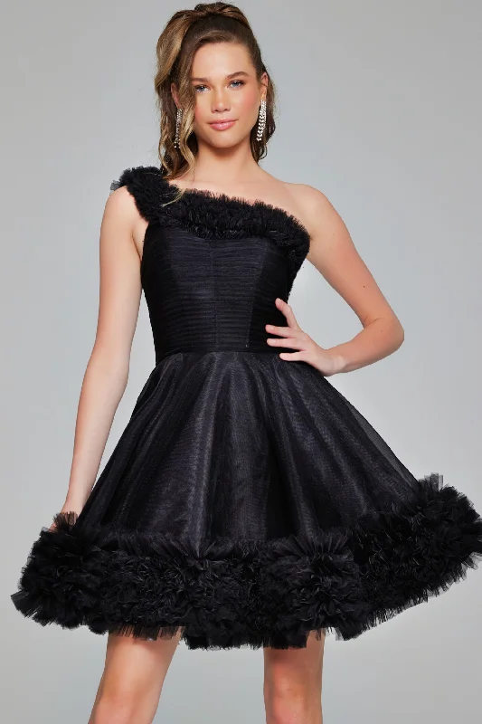 Tulle Short One Shoulder A-line Dress by Jovani 39665