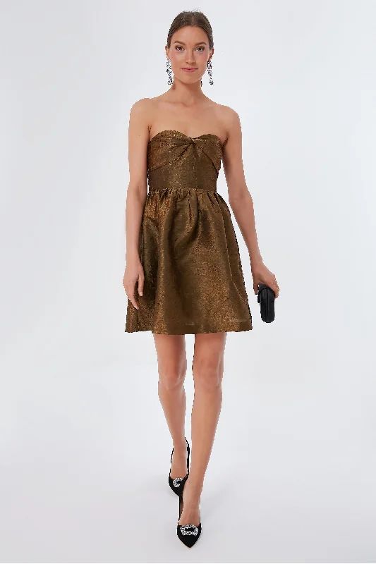 Mini Dresses for casual Fridays-Bronze Jacquard Anastasia Mini Dress