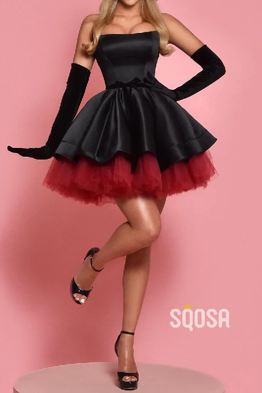 Mini Dresses with thin straps-Square Strapless A-Line Two Tone Party/Homecoming Dress QS2534