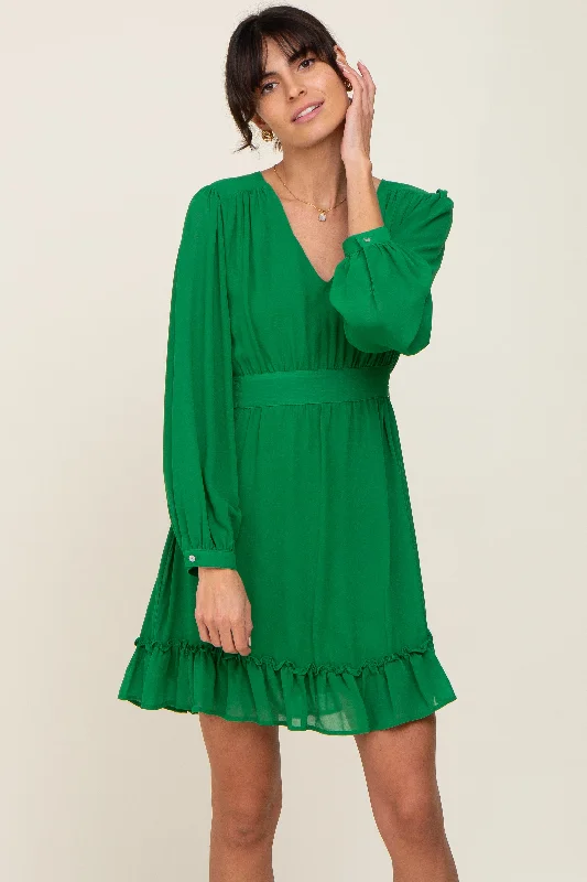 Mini Dresses for a fresh vibe-Green Chiffon Ruffle Accent Mini Dress