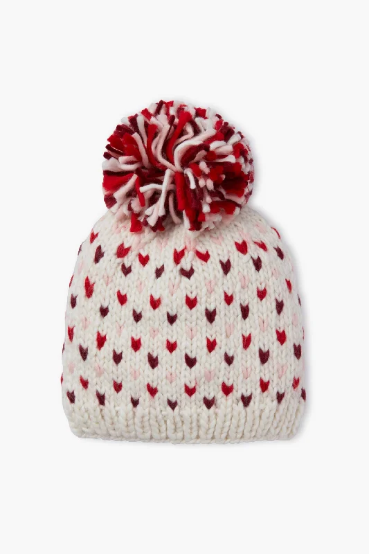 Mini Dresses with ruched details-Lollipop Red Hand Knitted Multi Mini Heart Pompom Hat