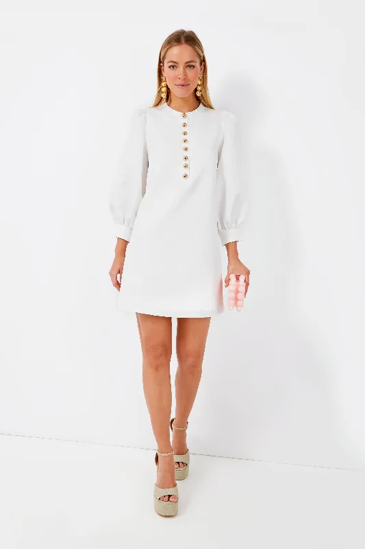 Mini Dresses with gathered details-White Jacquard Samantha Mini Dress