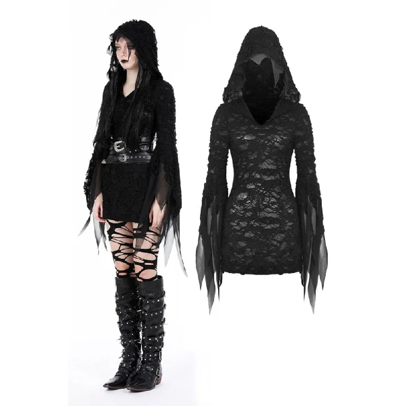 Mini Dresses for tropical holidays-Women's Gothic Flared Sleeved Ripped Dress