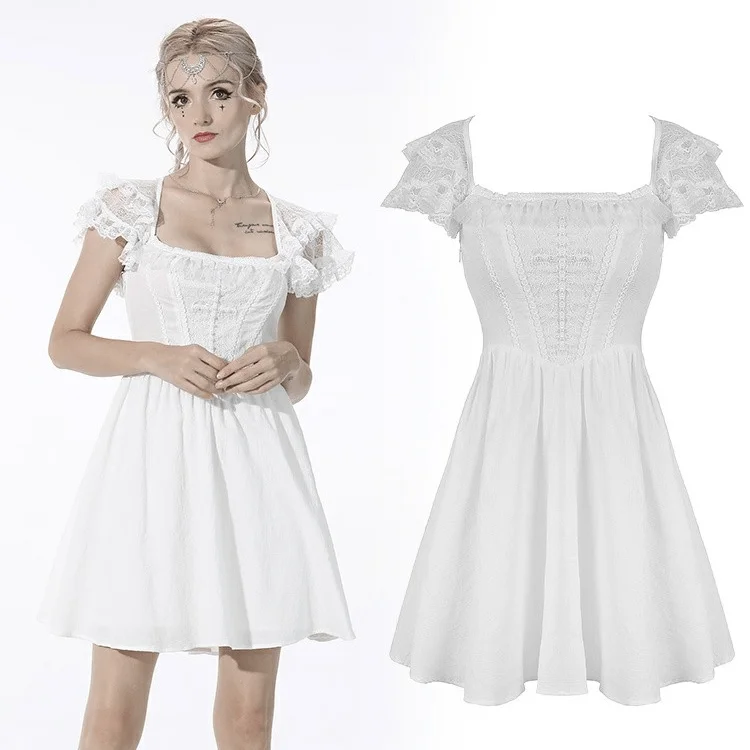 Mini Dresses for easy wear-Women's Gothic Layered Collar Strappy White Dress