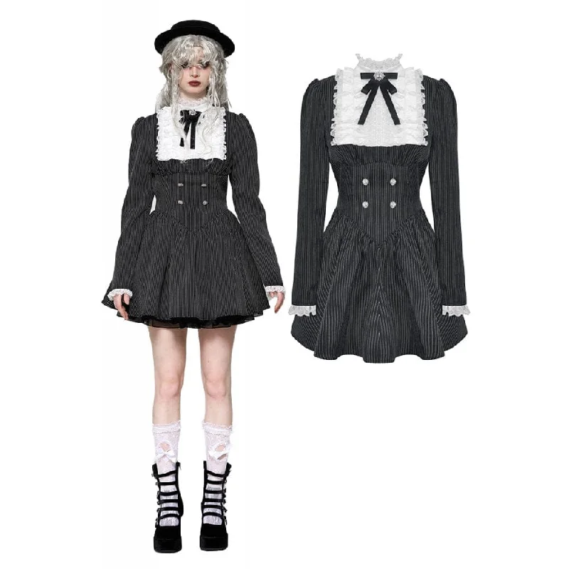 Mini Dresses for trend-driven fashion-Women's Gothic Lolita Ruffled Lace Short Dress Black White