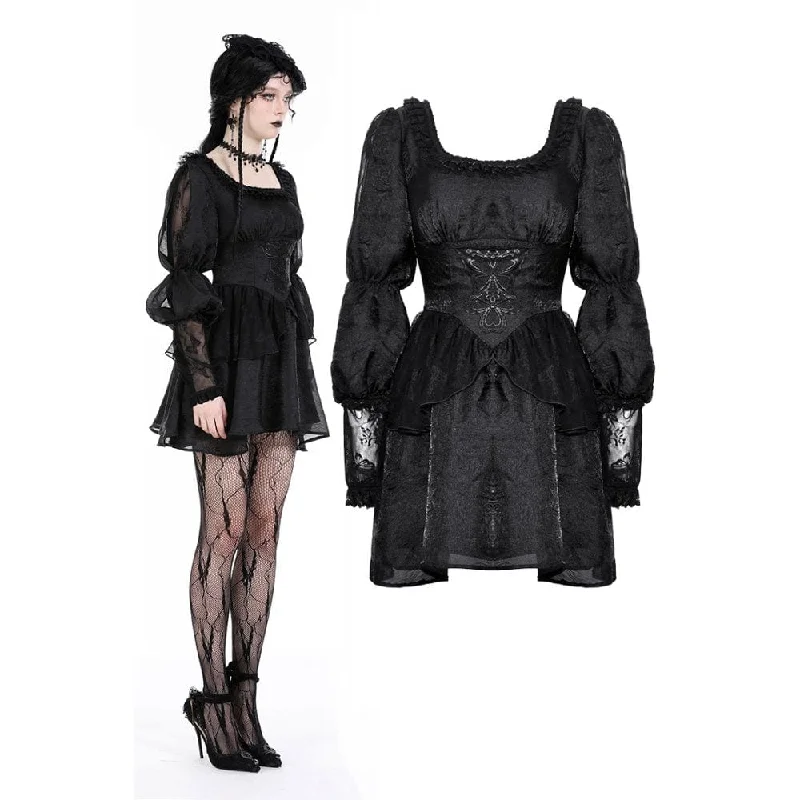 Mini Dresses for casual Fridays-Women's Gothic Puff Sleeved Mesh Splice Dress