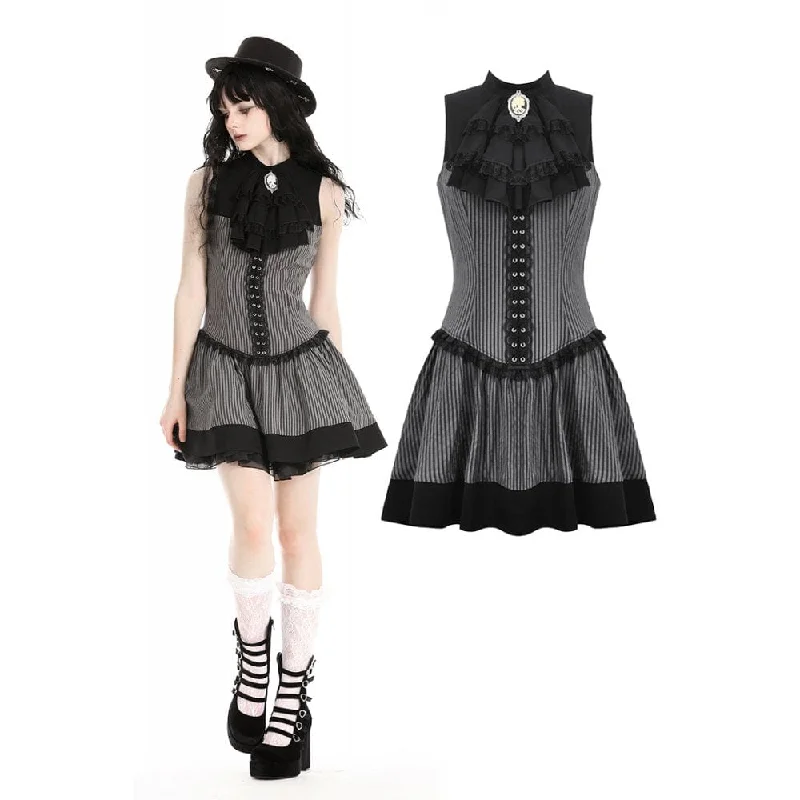 Mini Dresses for work events-Women's Gothic Ruffled Striped Grad Dress