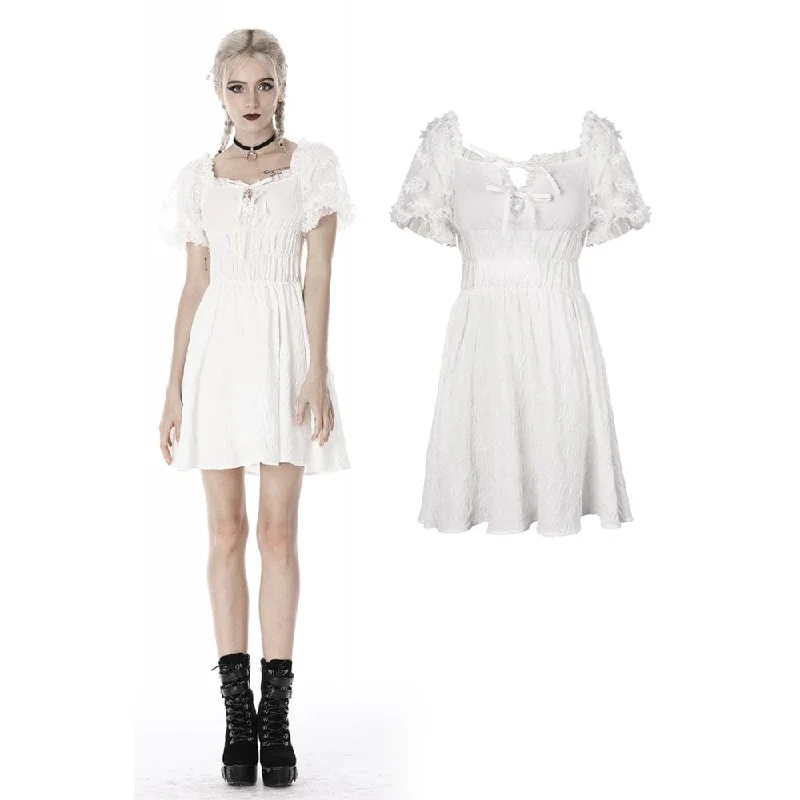 Mini Dresses for chic getaways-Women's Gothic Strappy Lace Sleeved Plunging Dress