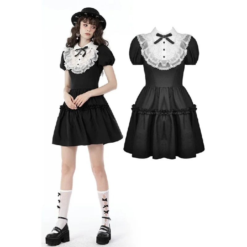 Mini Dresses with soft silhouette-Women's Lolita Floral Lace Maid Dress