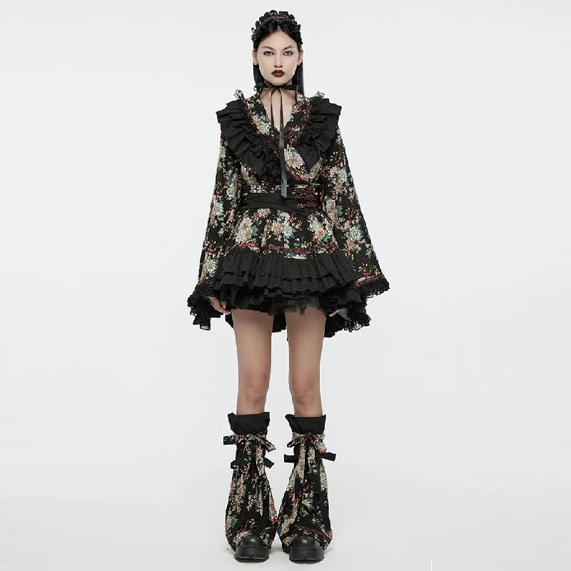 Mini Dresses off-shoulder-Women's Lolita Floral Printed Ruffled Kimono Dress Set