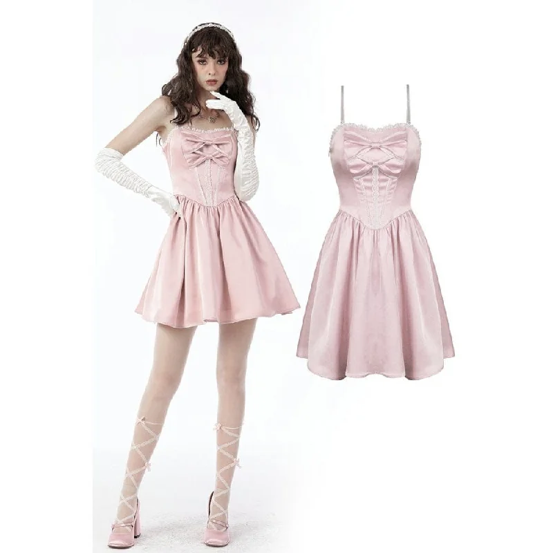 Mini Dresses with fashionable cut-Women's Lolita Pink Bowknot Slip Dress