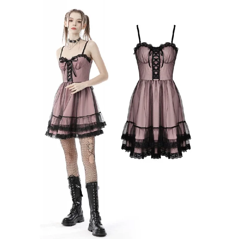 Mini Dresses for weekend brunch-Women's Lolita Pink Multilayer Slip Dress