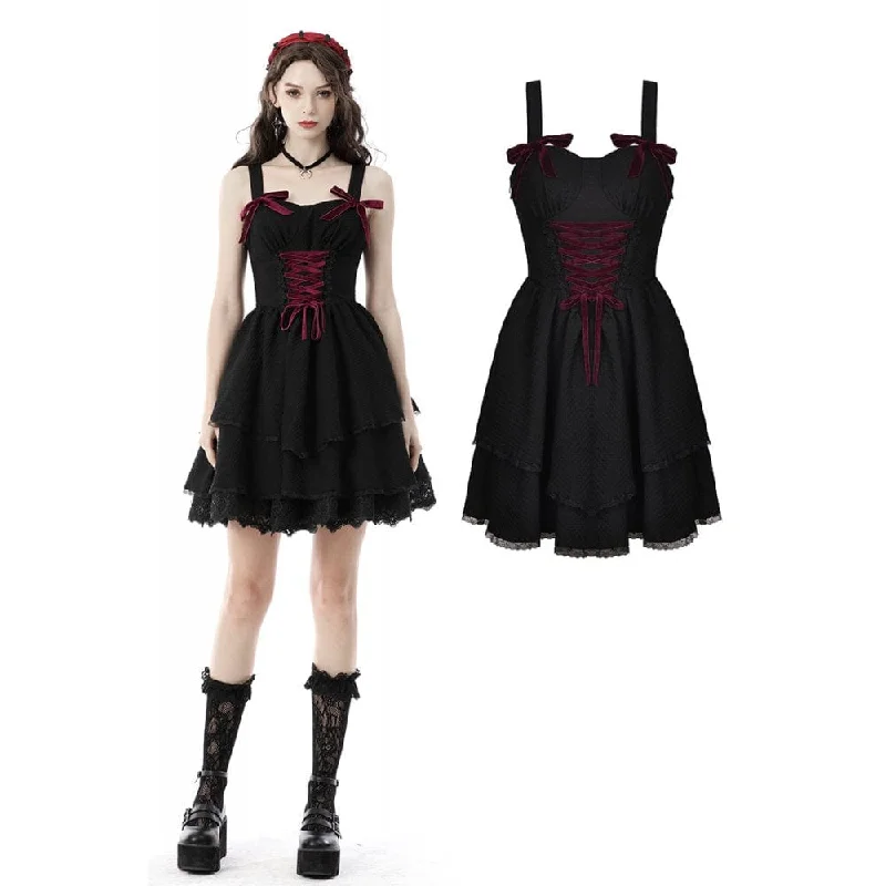 Mini Dresses with fun design-Women's Lolita Red Bowknot Multilayer Mesh Slip Dress