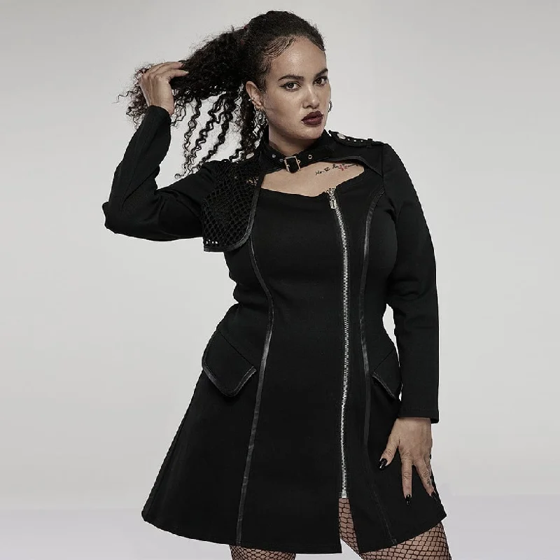 Mini Dresses for the weekend-Women's Plus Size Punk Military Style Side Zip Long Sleeved Dress