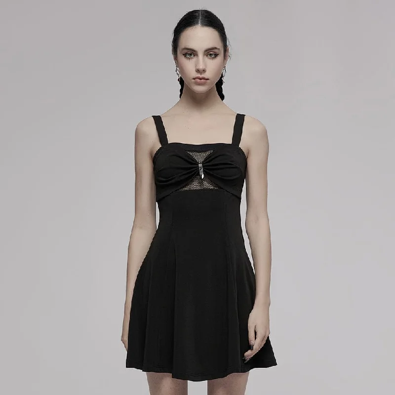 Mini Dresses with deep V-neck-Women's Punk Bowknot Slip Dress