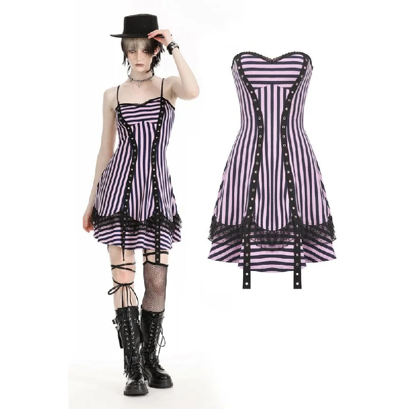 Mini Dresses for a chic look-Women's Punk Contrast Color Striped Music Festival Slip Dress