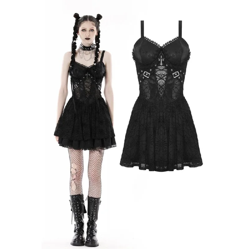 Mini Dresses for modern looks-Women's Punk Cross Spider Mesh Slip Dress