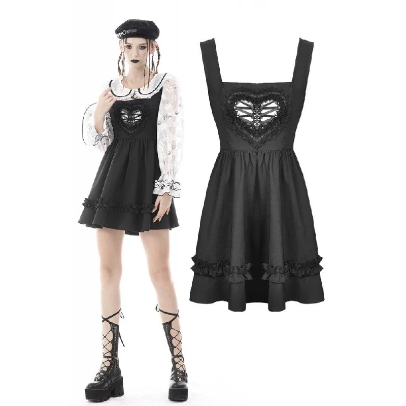 Mini Dresses with chic cuts-Women's Punk Heart Cutout Ruffled Slip Dress