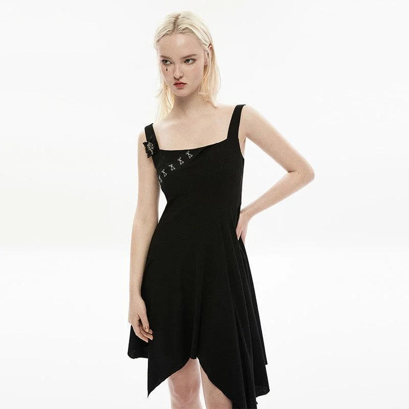 Mini Dresses for street style-Women's Punk Irregular Hem Black Slip Dress