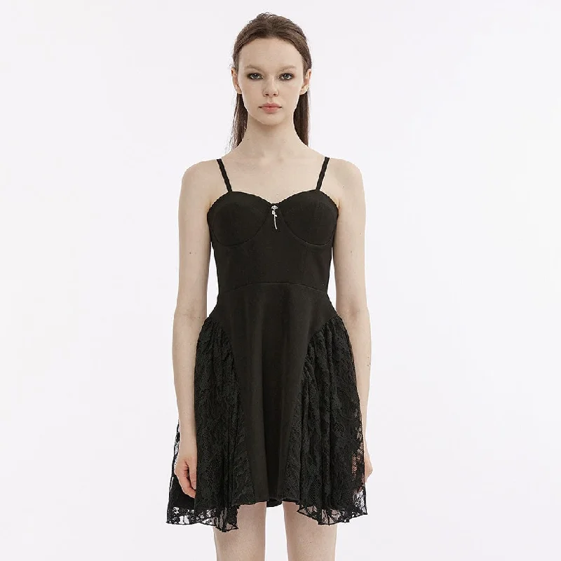 Mini Dresses for breezy styling-Women's Punk Lace Splice Slip Dress