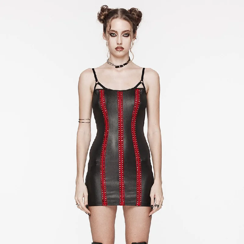 Mini Dresses with side pockets-Women's Punk Nailed Lace-up Slip Dress Red