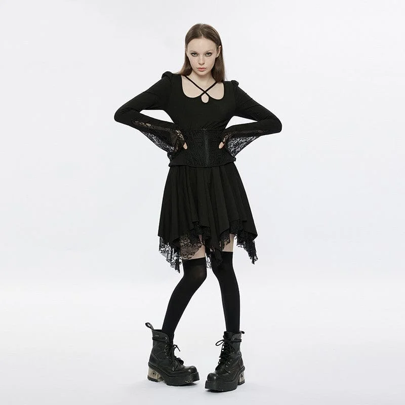 Mini Dresses with soft elegance-Women's Punk Square Collar Flare Sleeved Black Little Dress