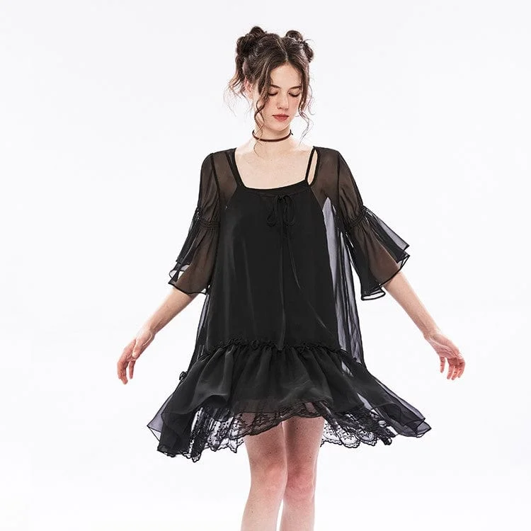 Mini Dresses for travel-Women's Punk Square Collar Two-piece Ruffles Chiffon Dress