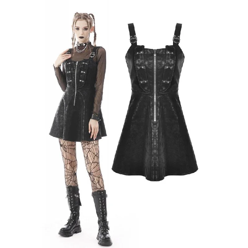 Mini Dresses for relaxed days-Women's Punk Zipper Faux Leather Slip Dress