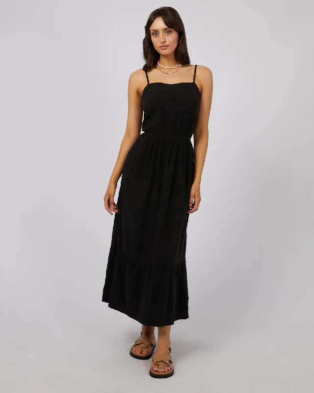 Maxi dresses with flutter hemline -All About Eve Luxe Linen Maxi Dress Black