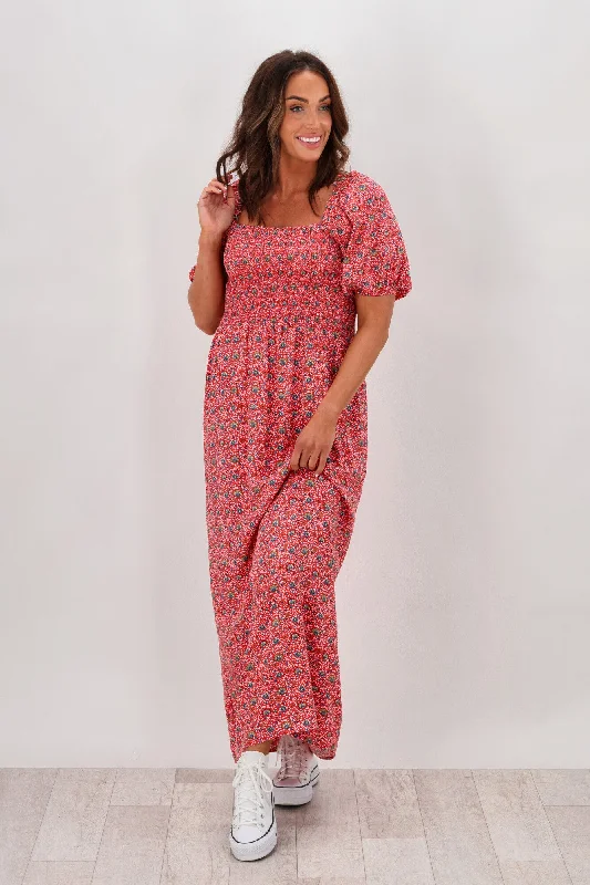 Maxi dresses with ruffled chiffon layers -All About Eve Rosanna Shirred Maxi Dress