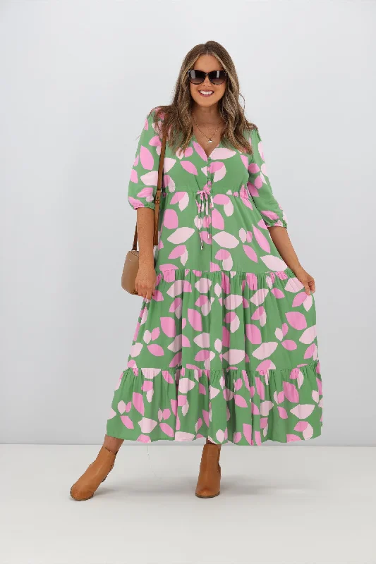 Maxi dresses for upscale garden celebrations -Fria Amelia Amora 3/4 Sleeve Maxi Dress Green