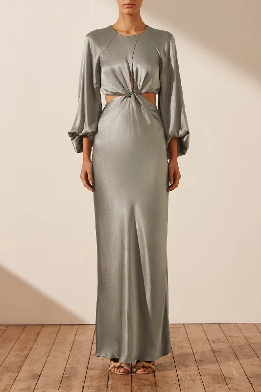 Maxi dresses for formal rooftop celebrations -LA LUNE TWIST FRONT CUT OUT MAXI DRESS - SAGE