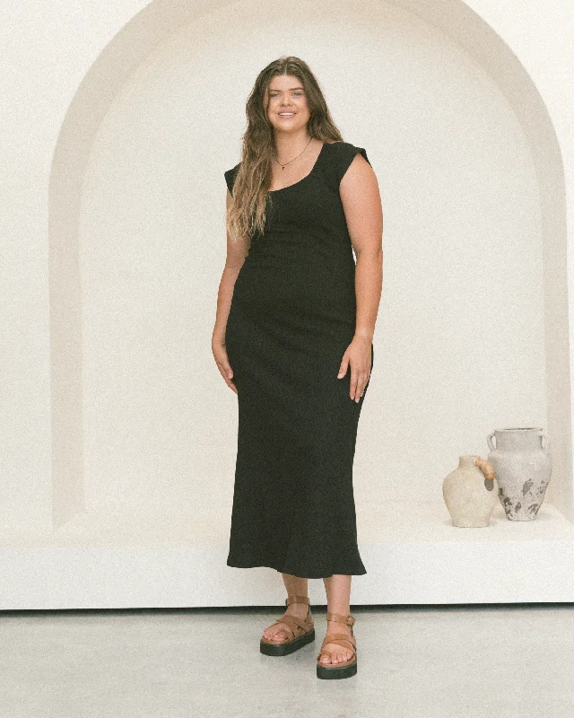 Maxi dresses with cinched waist -Marley Ribbed Maxi Dress | Black