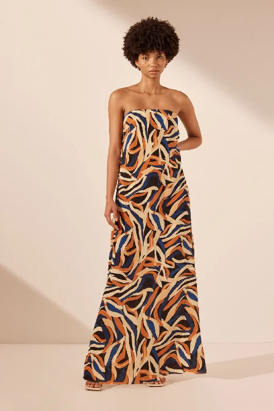 Maxi dresses with a ruffled neckline -PALMA SILK STRAPLESS COLUMN MAXI DRESS