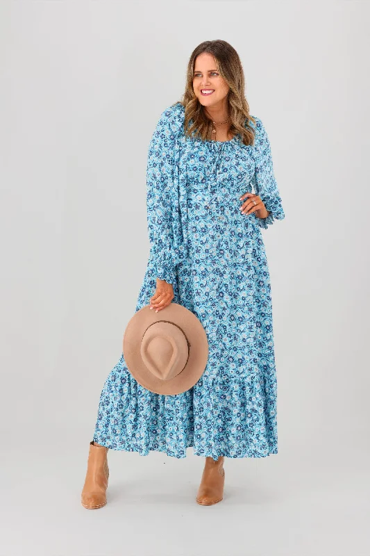 Maxi dresses with sophisticated floral accents -Salty Bright Meredith Maxi Dress Blue Print