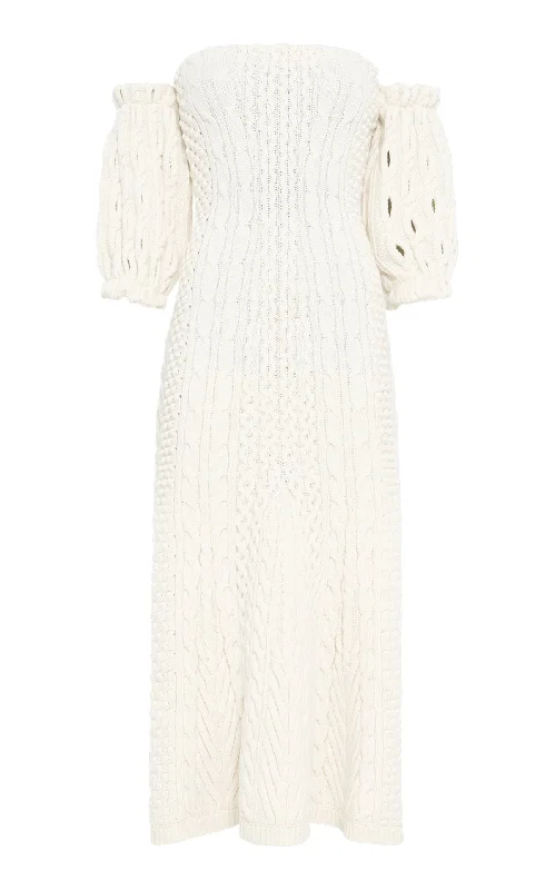 Maxi dresses for garden wedding receptions -Alastor Knit Maxi Dress in Ivory Wool Cashmere