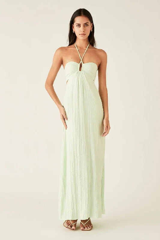 Maxi dresses with lace detailing -Amazonite Mint Maxi Halter Dress