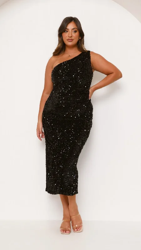 Maxi dresses for an elegant formal banquet -Anna Maxi Dress - Black/Black Sequins