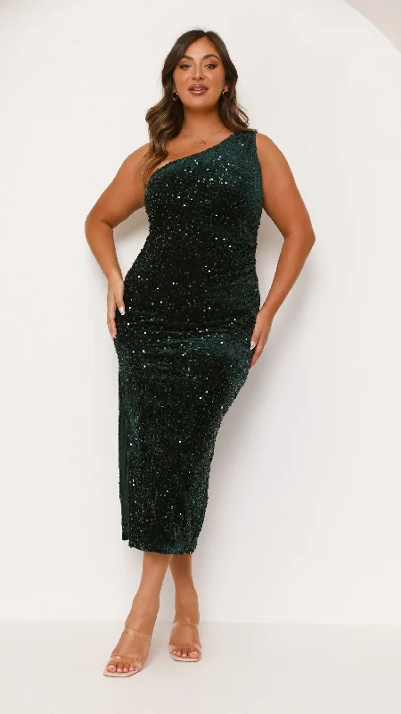 Maxi dresses with criss-cross back -Anna Maxi Dress - Emerald Sequins