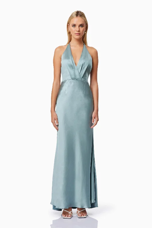 Maxi dresses for tropical island dinners -Aria Backless Satin Maxi Dress In Blue