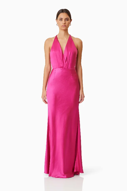 Maxi dresses for an elegant formal banquet -Aria Backless Satin Maxi Dress In Pink