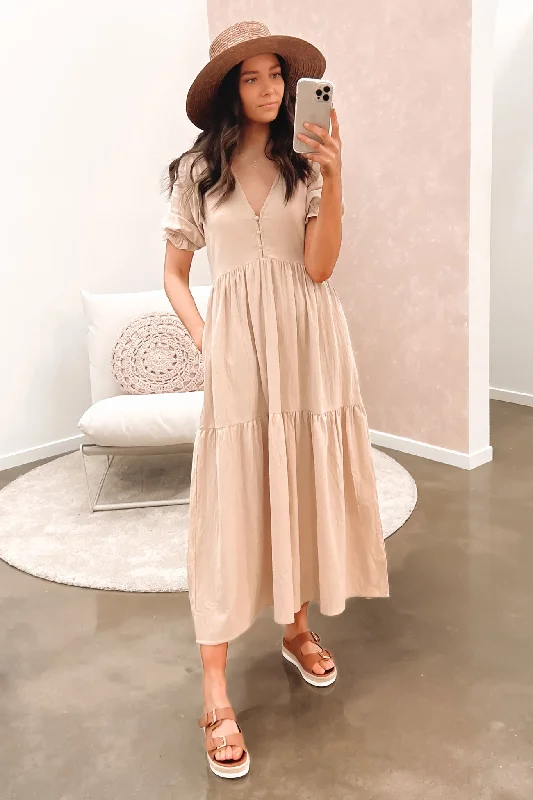 Maxi dresses with romantic sheer sleeves -Boden Maxi Dress Beige