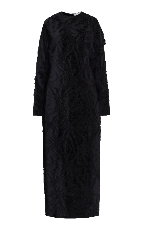 Maxi dresses with metallic finish -Brighting Maxi Dress in Black Silk Virgin Wool Jacquard