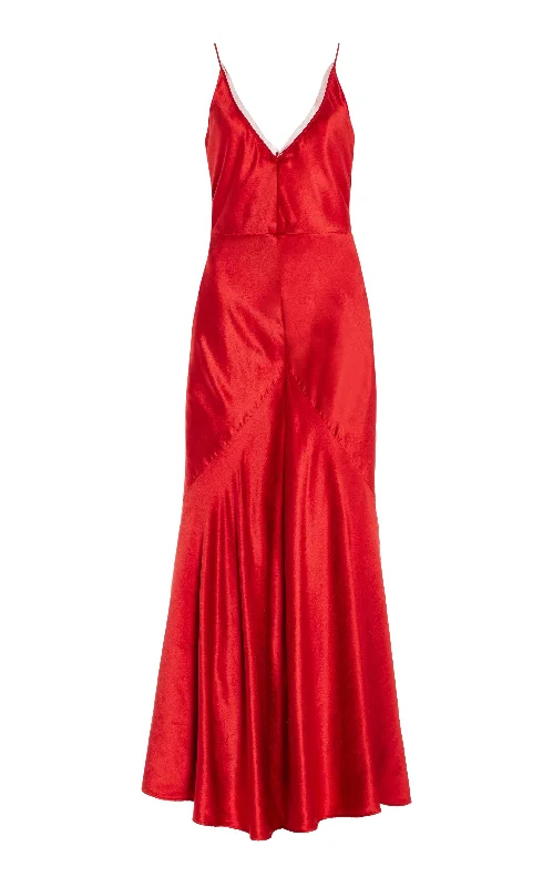 Maxi dresses for holiday celebrations -Brigita Slip Maxi Dress in Scarlet Red Silk Velvet