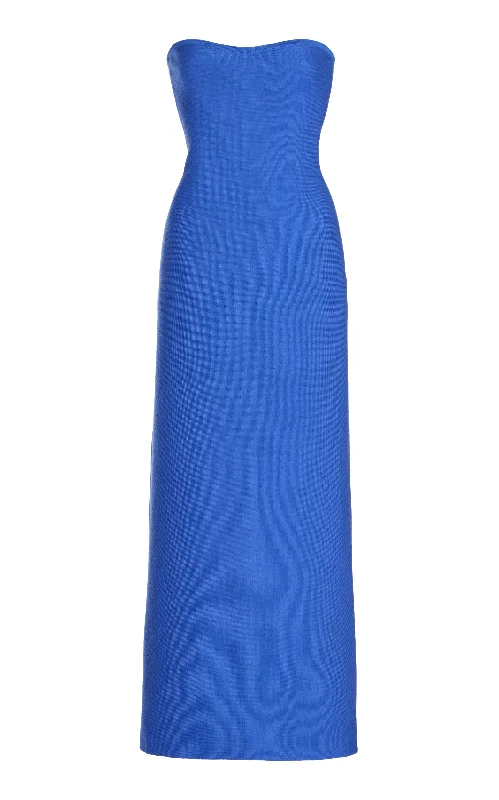 Maxi dresses with sheer sleeves -Calderon Knit Maxi Dress in Sapphire Merino Wool Cashmere